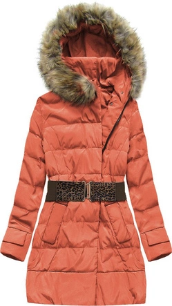 ZIMOWA KURTKA DAMSKA Z KAPTUREM PASKIEM CEGLANA (1976)