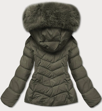 Krótka kurtka damska zimowa khaki (TY043-29)