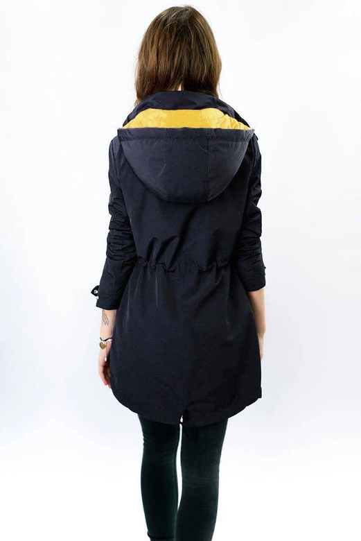 DWUSTRONNA PARKA DAMSKA Z KAPTUREM GRANATOWO-ŻÓŁTA (W354)