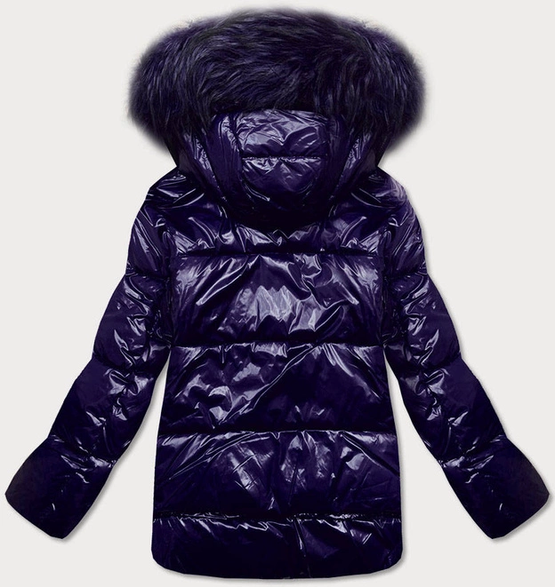 Lakierowana pikowana kurtka damska granatowa (7697)