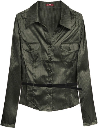 BŁYSZCZĄCA KOSZULA Z PASKIEM CZARNO-ZŁOTA (X1009X)