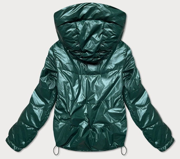 Krótka dwustronna kurtka damska zielony/beż (bh-2204big)