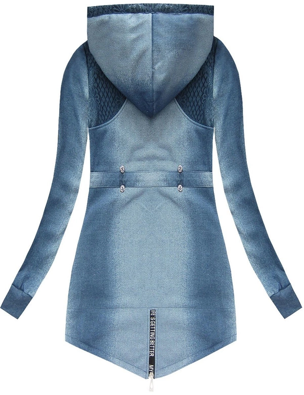 BLUZA Z KORONKĄ I KAPTUREM NIEBIESKA 1/1 (J77218)