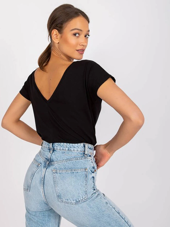 T-shirt basic z dekoltem z tyłu Feel Good czarny (4662-22)