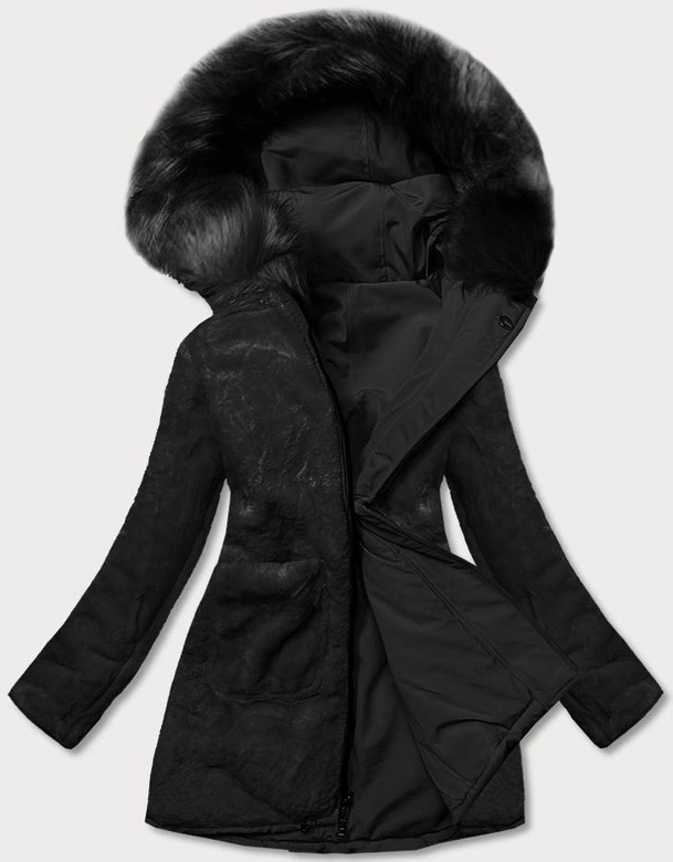 Ciepła kurtka zimowa damska dwustronna czarna (w610)