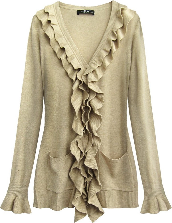 SWETER Z FALBANAMI BEŻOWY (X1579X)
