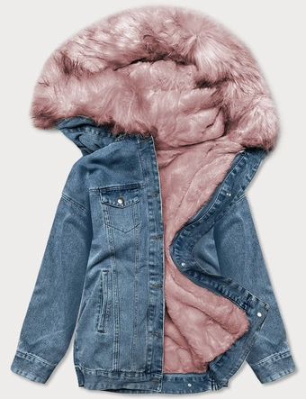 DAMSKA KURTKA JEANSOWA Z FUTRZANĄ PODPINKĄ NIEBIESKO-RÓŻOWA (BR9588-50081)