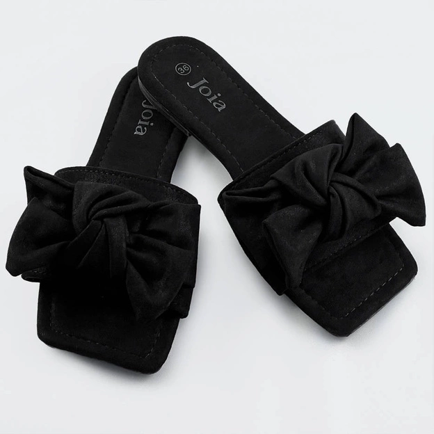 DAMSKIE KLAPKI Z KOKARDĄ CZARNE (LS-97)