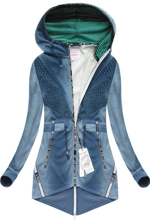 BLUZA Z KORONKĄ I KAPTUREM NIEBIESKA 1/2 (J77218)