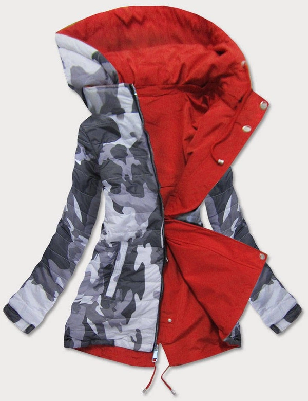 Dwustronna parka damska z kapturem czerwona-moro (xw665x)