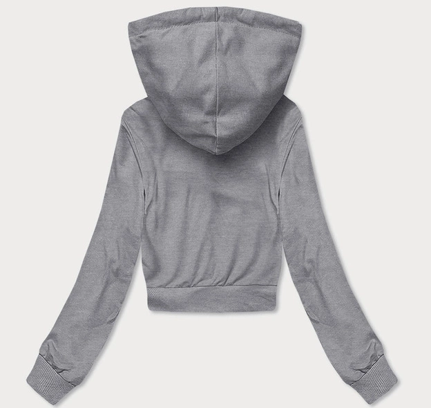 Krótka bluza dresowa z kapturem jasnoszara (8B939-2)