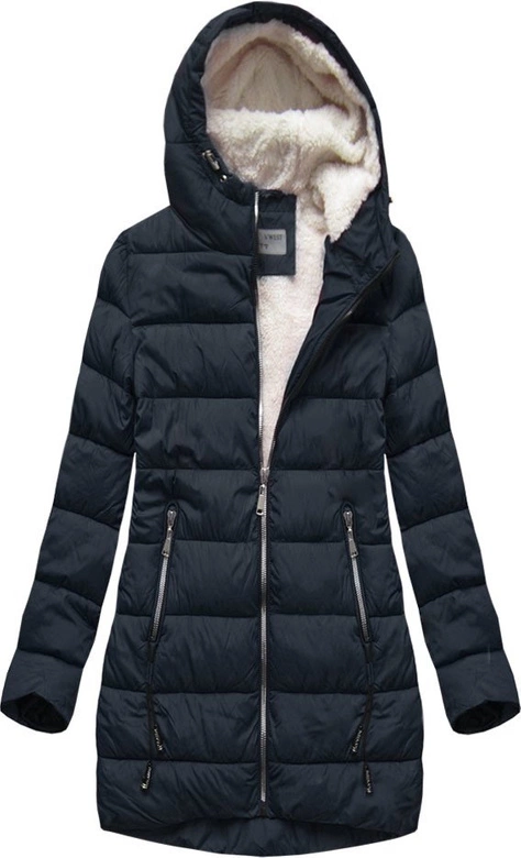 PIKOWANA DAMSKA KURTKA Z KAPTUREM GRANATOWA (B2642)