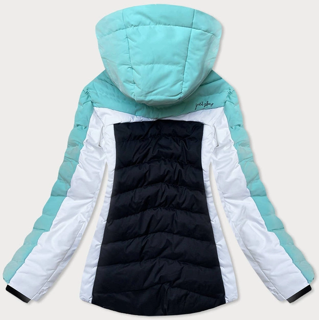 ZIMOWA KURTKA SPORTOWA DAMSKA Z KAPTUREM MIĘTOWO-CZARNA (B2378)