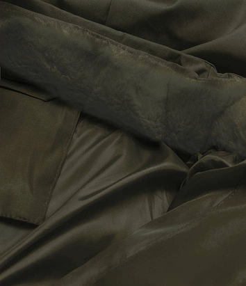 Damska kurtka zimowa z futrzaną stójką army (5M769-136)