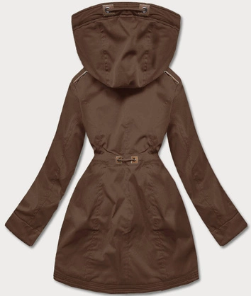 Zimowa parka damska z wstawkami z ekoskóry brązowa (2M-21A93) 