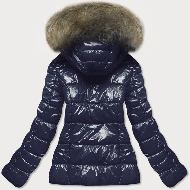 Lakierowana pikowana kurtka damska granatowa (7695)