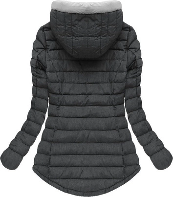 PIKOWANA KURTKA DAMSKA ZIMOWA Z KAPTUREM GRAFITOWA (W515)