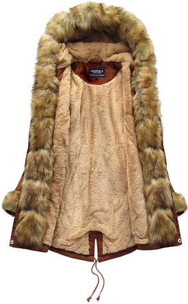 BAWEŁNIANA DAMSKA PARKA ZIMOWA Z FUTREM KARMELOWA (XW805X)