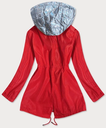 KURTKA DAMSKA Z OZDOBNYM KAPTUREM CZERWONO/SREBRNA (YR2022)