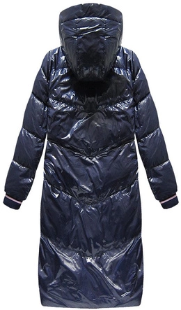 BŁYSZCZĄCY PŁASZCZ Z PUCHEM NATURALNYM GRANATOWY (17115)