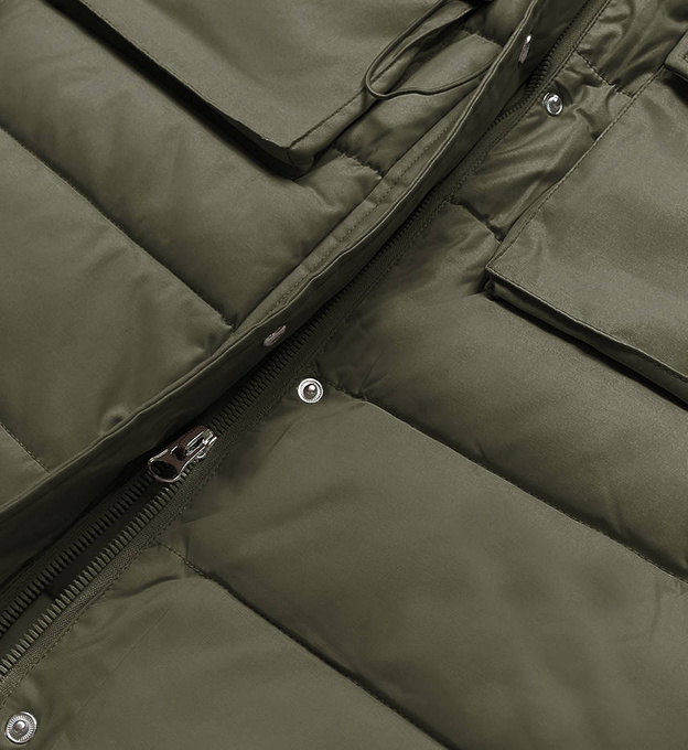 Puchowy bezrękawnik damski z kapturem army (CAN-860)