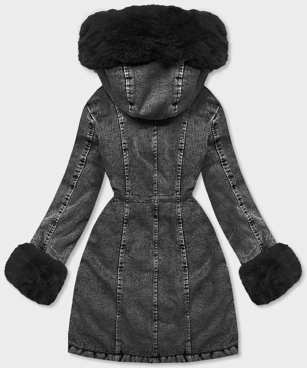 Damska kurtka jeansowa na futrzanej podszewce czarna (B8068-101)