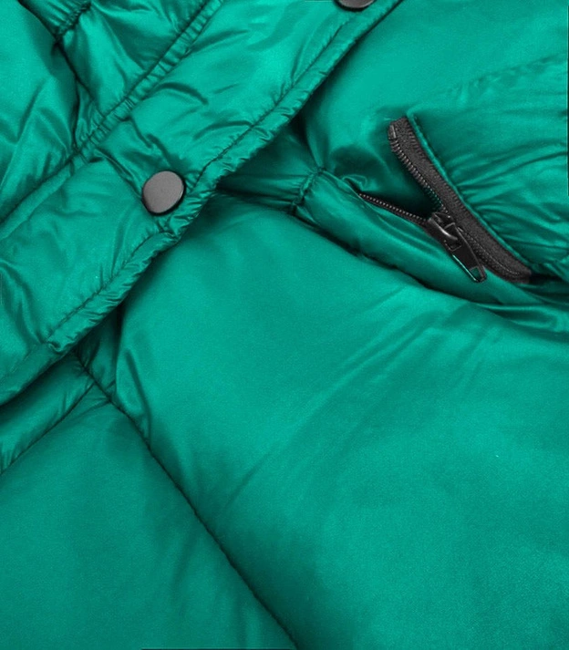 DAMSKA KURTKA PIKOWANA Z ODPINANYM KAPTUREM ZIELONA (7564)