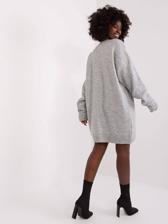 Swetrowa sukienka oversize Rue Paris szara (0568)