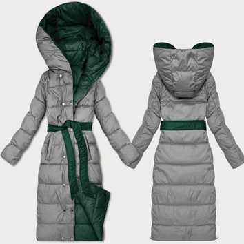 Dwustronna zimowa kurtka z paskiem Minority ciemny zielony-szary (M2-6519-33+61)