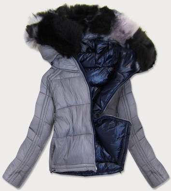 Dwustronna kurtka damska granatowo-szara (b9555)