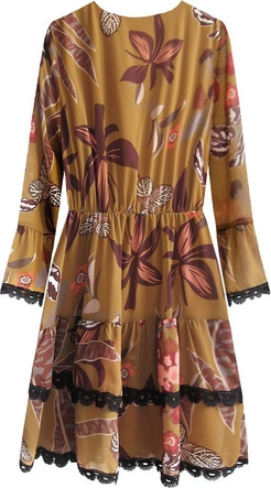 SZYFONOWA SUKIENKA Z FALBANAMI MUSZTARDOWA (452ART)