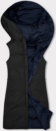 Dwustronny bezrękawnik oversize z kapturem granat-czarny (V724)