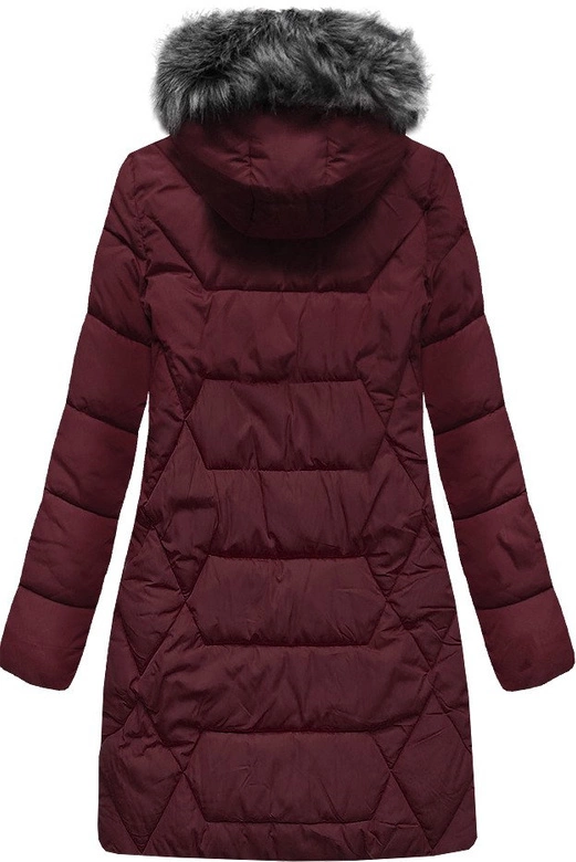 DŁUŻSZA ZIMOWA KURTKA DAMSKA Z KAPTUREM BORDOWA (B9902)