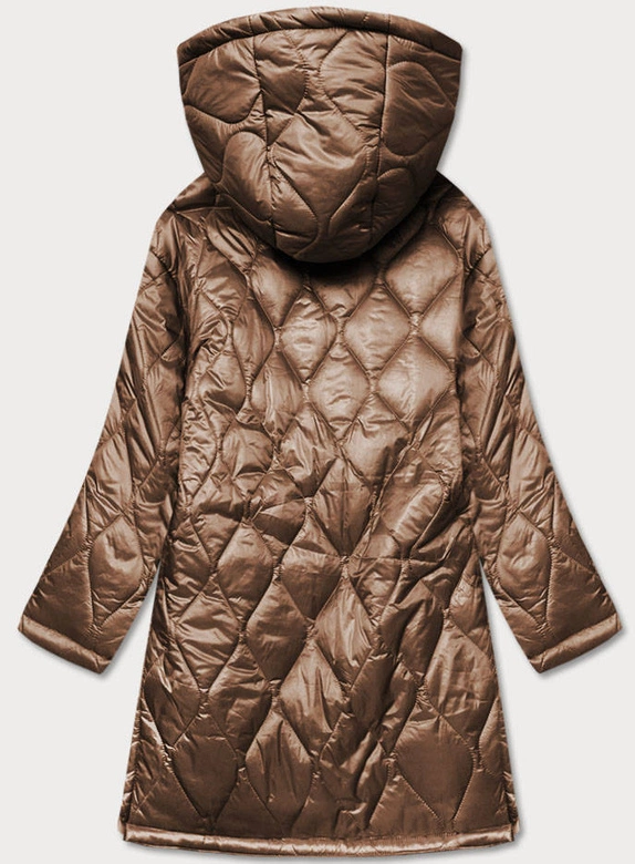 Oversizowa pikowana kurtka damska z kapturem brązowa (ag5-010)