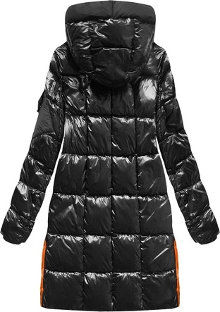 BŁYSZCZĄCA DAMSKA ZIMOWA KURTKA Z KAPTUREM CZARNA 1 (J9-003)