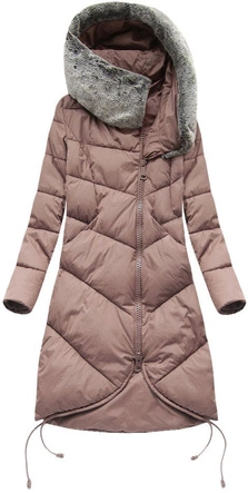 DŁUGA KURTKA ZIMOWA Z KAPTUREM ANTYCZNY RÓŻ (J18-002)