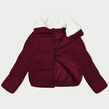 Sztruksowa kurtka damska z wysoką stójką J Style bordowa (5M3230-1)