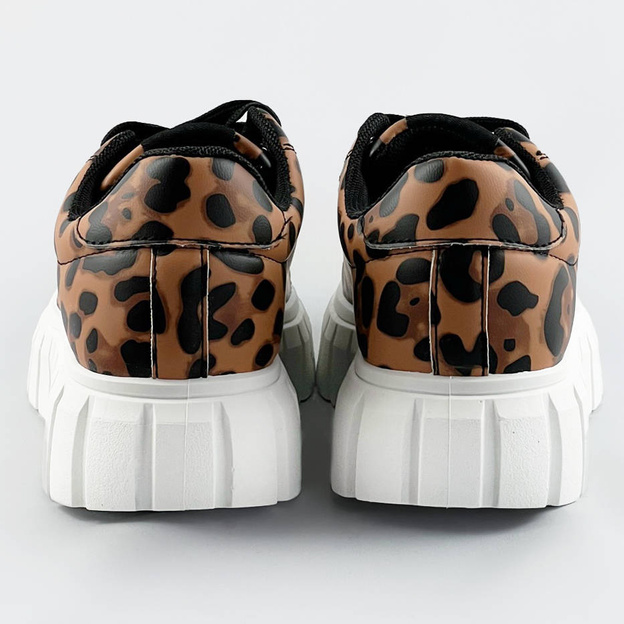Sznurowane sneakersy w panterkę brąz-czarny (6374)