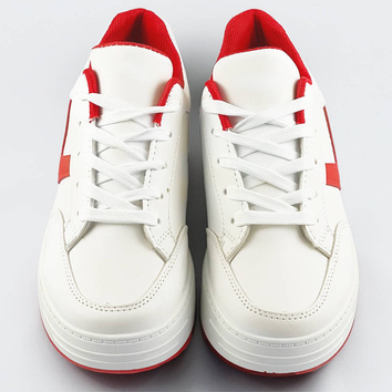 Sznurowane buty sportowe damskie biało-czerwone (s070)