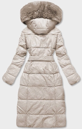 Kurtka damska z futrzanym kołnierzem beżowa (AG6-28)
