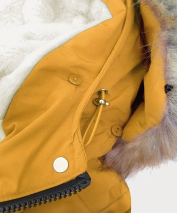 DAMSKA PARKA ZIMOWA NA MISIU ŻÓŁTA (W378BIG)