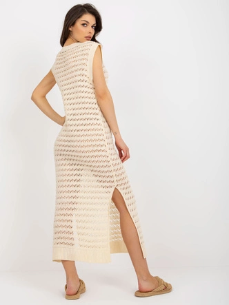 Ażurowa sukienka na plażę beżowa (9003)