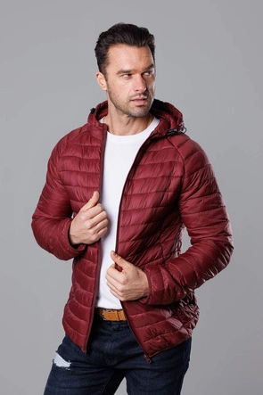 Pikowana kurtka męska z kapturem bordo (HM112-6)