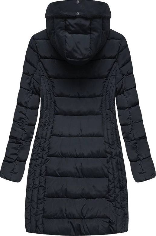 DŁUŻSZA PIKOWANA DAMSKA KURTKA ZIMOWA Z KAPTUREM GRANATOWA (B2619-30)