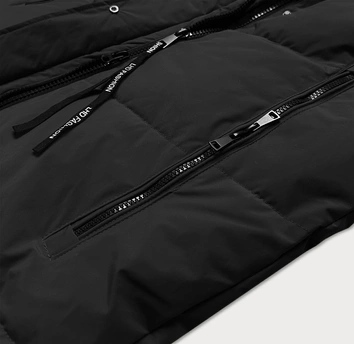 Długa zimowa kurtka damska na futerku LHD czarna (LHD-24571)