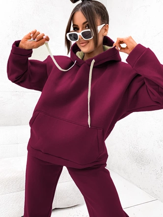 Bawełniany gruby dres damski bordowy (82143)