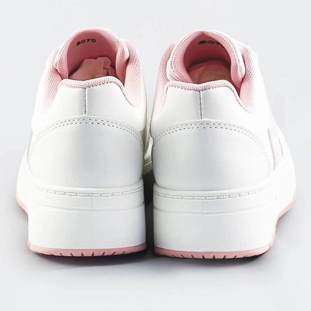 Sznurowane buty sportowe damskie biało-różowe (s070)