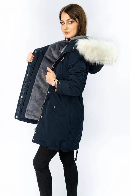 DAMSKA PARKA ZIMOWA NA MISIU GRANATOWA (W378)