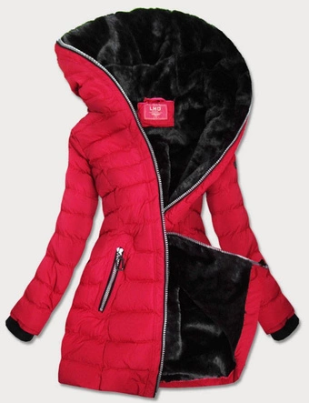 PIKOWANA ZIMOWA KURTKA DAMSKA Z KAPTUREM CZERWONA (M-133)