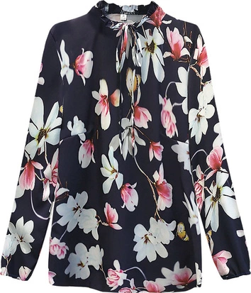 LUŹNA BLUZKA W KWIATY GRANATOWA (549ART)